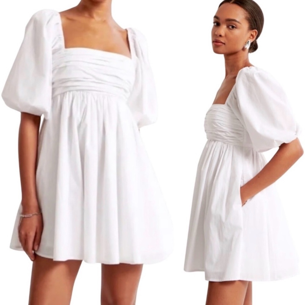 Abercrombie & Fitch White Puff Sleeve Mini Dress